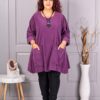 Plus size κοτλέ τουνίκ με κολιέ-μωβ-κωδ 92287-1
