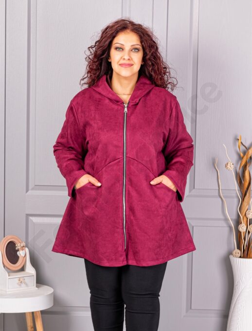 Plus size ζακέτα με όψη καστόρ-μπορντό-κωδ 5515-2