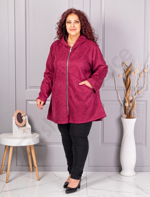 Plus size ζακέτα με όψη καστόρ-μπορντό-κωδ 5515-2