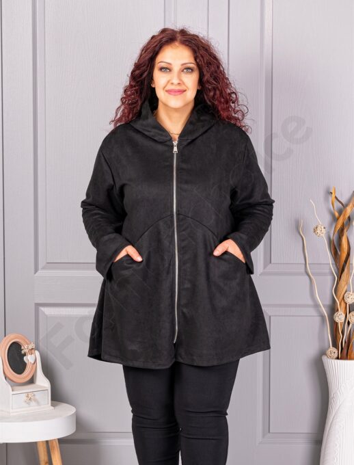 Plus size ζακέτα με όψη καστόρ-μαύρο-κωδ 5515