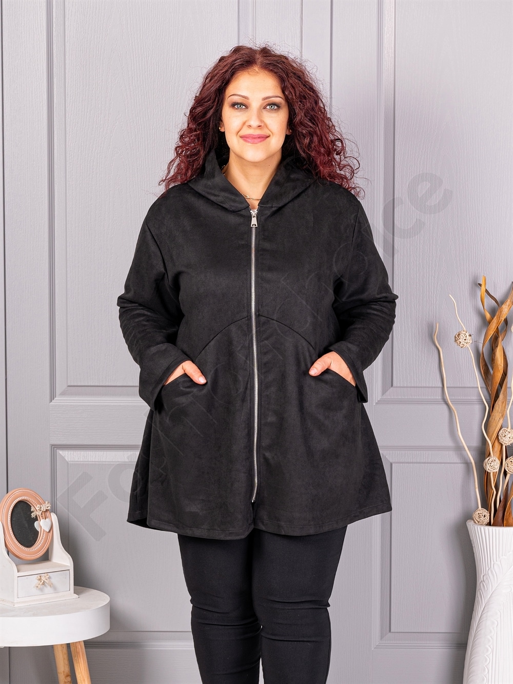 Plus size ζακέτα με όψη καστόρ-μαύρο-κωδ 5515