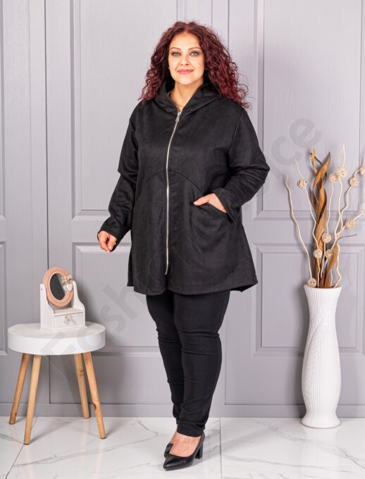 Plus size ζακέτα με όψη καστόρ-μαύρο-κωδ 5515