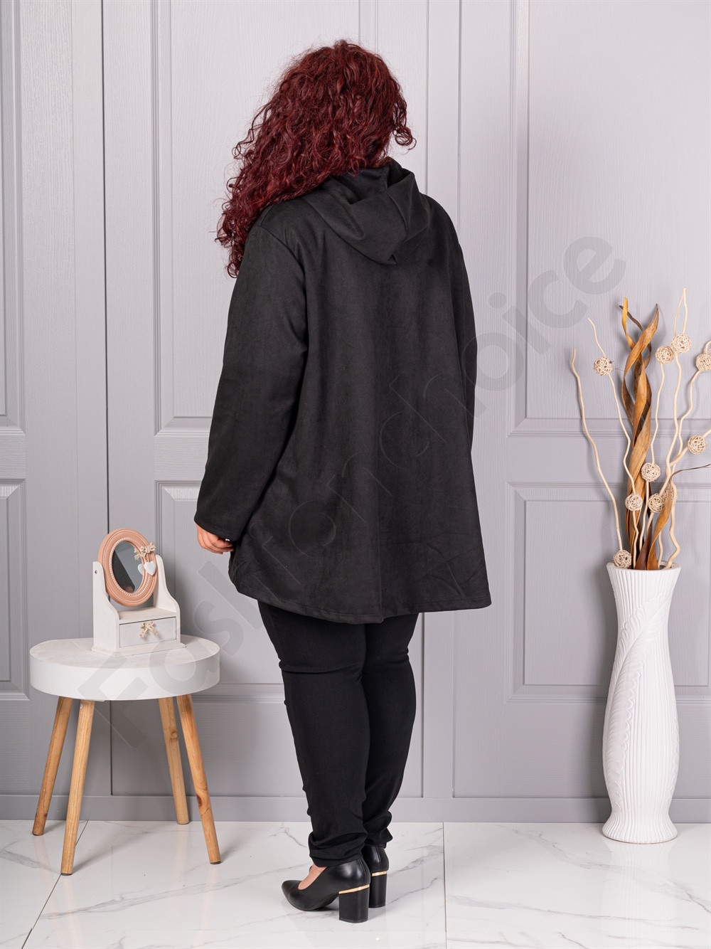 Plus size ζακέτα με όψη καστόρ-μαύρο-κωδ 5515