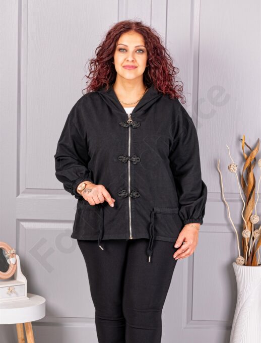 Plus size ζακέτα με κινεζικοί κόμποι-μαύρο-κωδ 11880