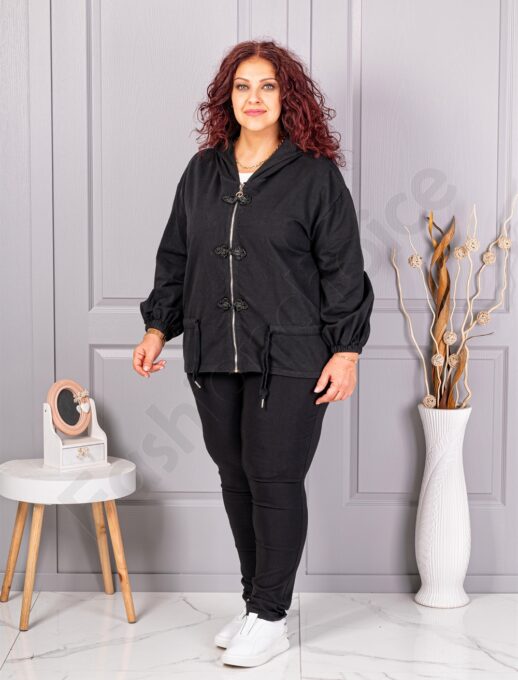 Plus size ζακέτα με κινεζικοί κόμποι-μαύρο-κωδ 11880