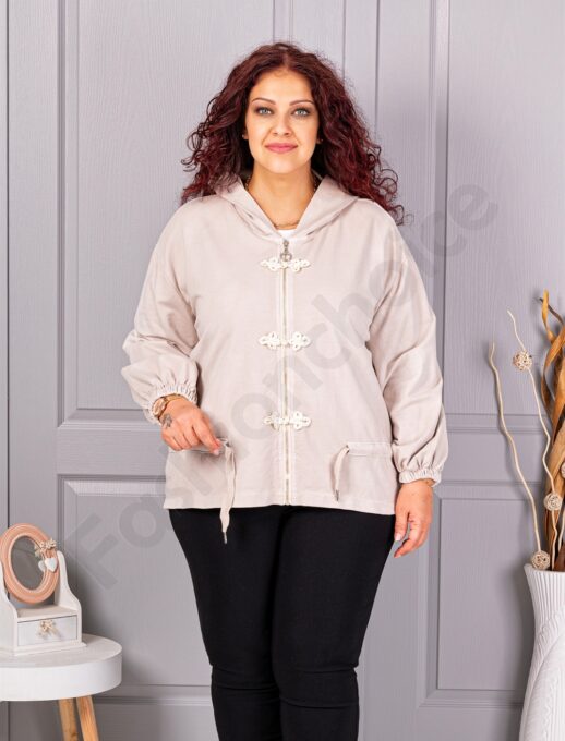 Plus size ζακέτα με κινεζικοί κόμποι-μπεζ-κωδ 11880-1