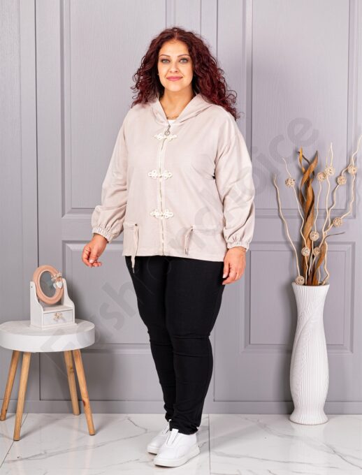 Plus size ζακέτα με κινεζικοί κόμποι-μπεζ-κωδ 11880-1