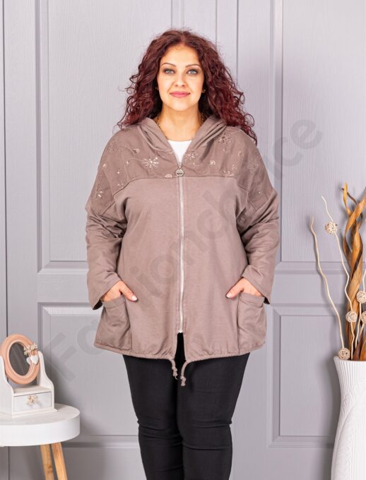 Plus size ζακέτα με απλικέ παγιέτες-μόκα-κωδ 1071-2