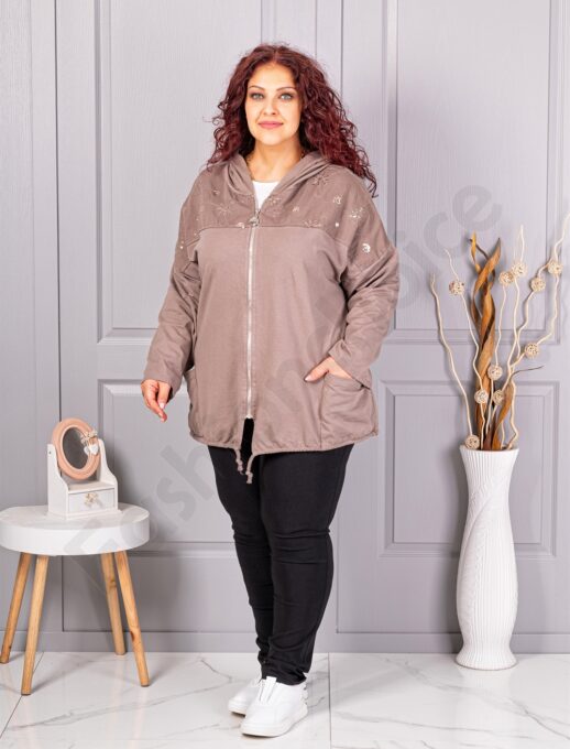 Plus size ζακέτα με απλικέ παγιέτες-μόκα-κωδ 1071-2