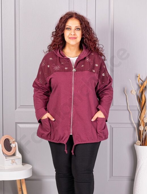 Plus size ζακέτα με απλικέ παγιέτες-μπορντό-κωδ 1071-4