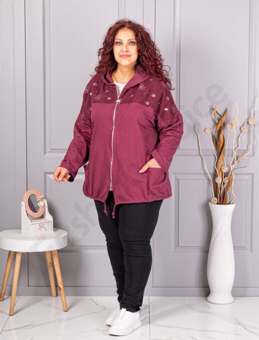 Plus size ζακέτα με απλικέ παγιέτες-μπορντό-κωδ 1071-4