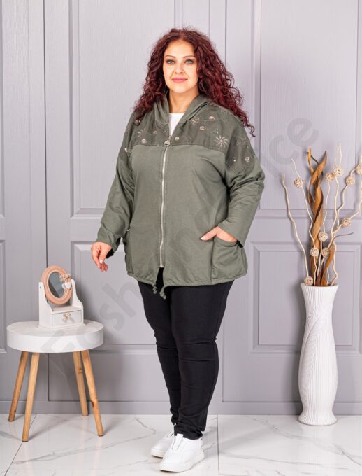 Plus size ζακέτα με απλικέ παγιέτες-χακί-κωδ 1071-3