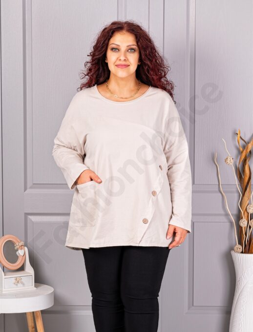 Plus size μπλούζα με τσέπη-εκρού-κωδ 99989-3