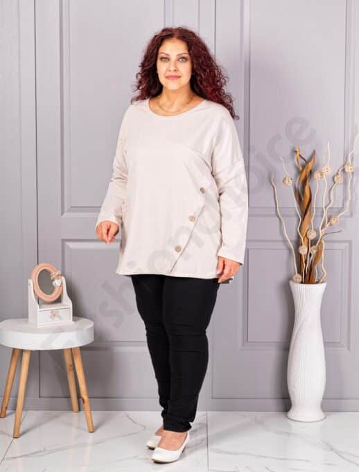 Plus size μπλούζα με τσέπη-εκρού-κωδ 99989-3