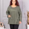 Plus size μπλούζα με τσέπη-χακί-κωδ 99989-2