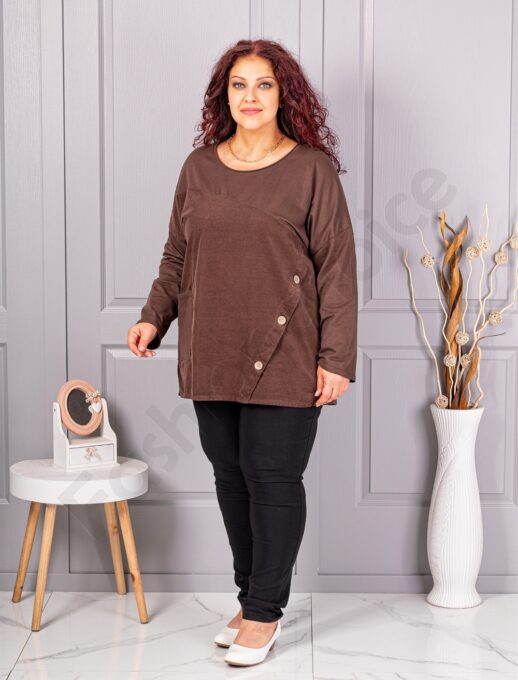 Plus size μπλούζα με τσέπη-καφέ-κωδ 99989-5