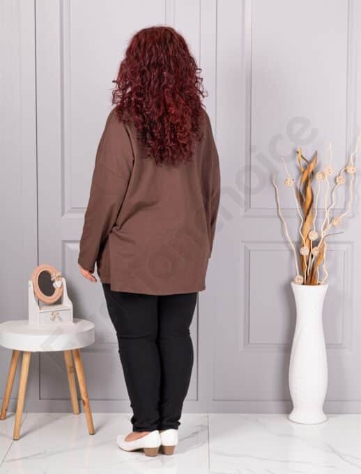 Plus size μπλούζα με τσέπη-καφέ-κωδ 99989-5