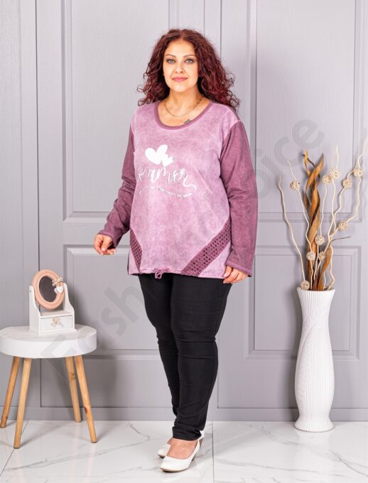 Plus size μπλούζα με απλικέ-ροζ-κωδ 1916-3