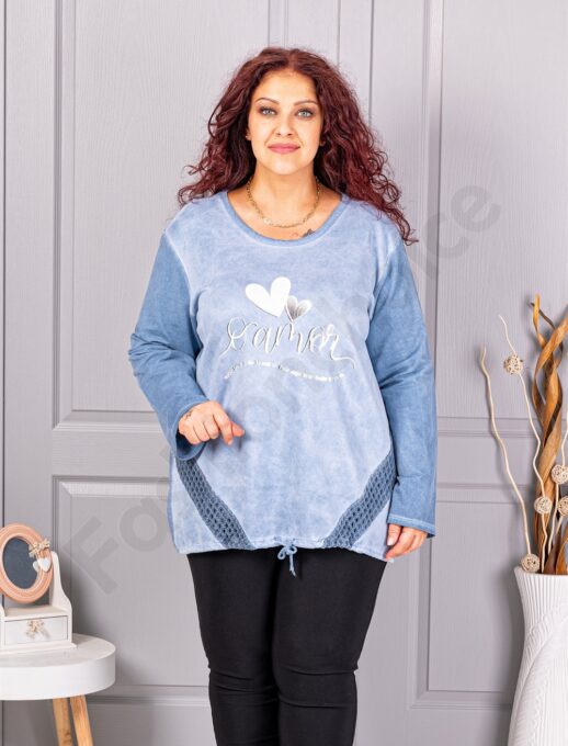 Plus size μπλούζα με απλικέ-μπλε-κωδ 1916-1