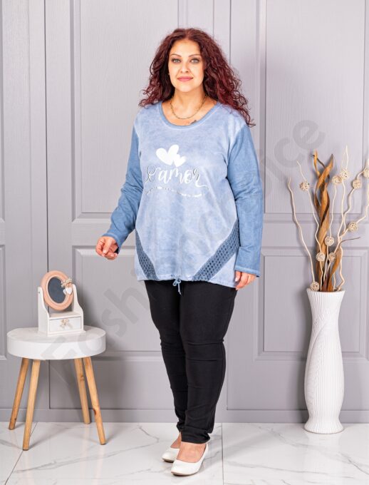 Plus size μπλούζα με απλικέ-μπλε-κωδ 1916-1
