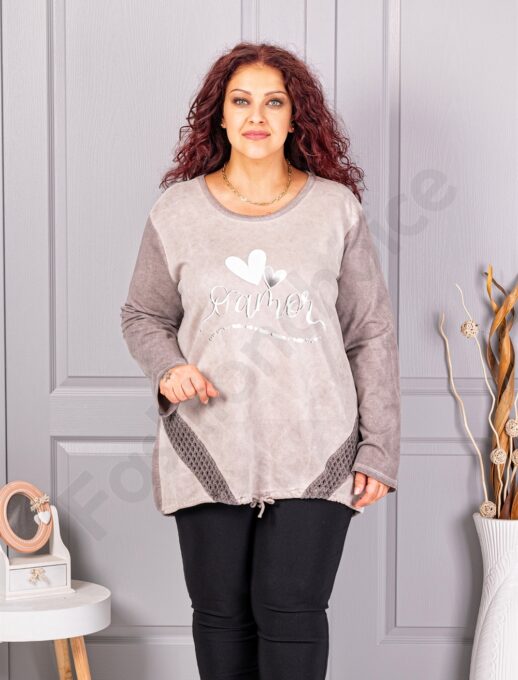 Plus size μπλούζα με απλικέ-μόκα-κωδ 1916