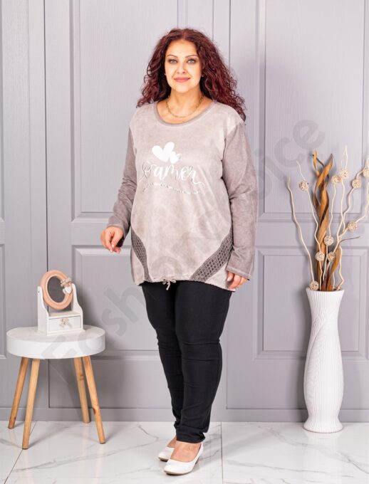 Plus size μπλούζα με απλικέ-μόκα-κωδ 1916