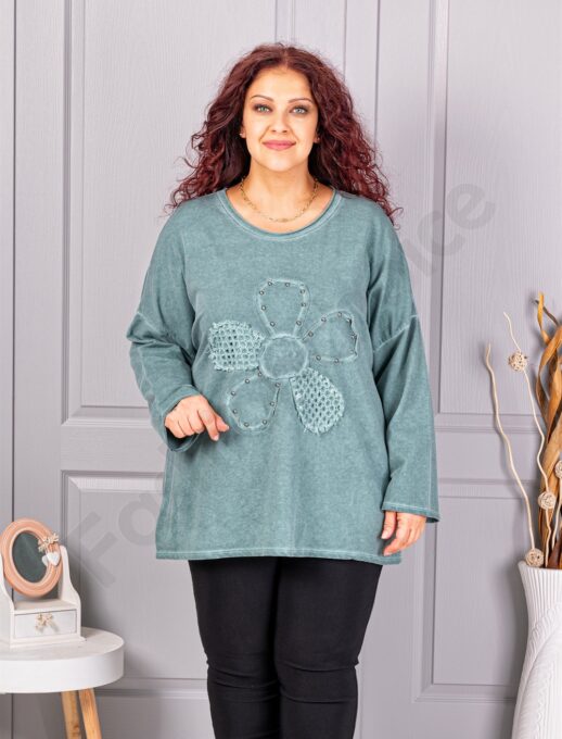 Plus size μπλούζα με απλικέ λουλούδι-βεραμάν-κωδ 1150-2