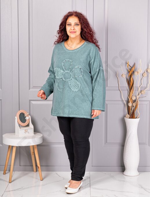 Plus size μπλούζα με απλικέ λουλούδι-βεραμάν-κωδ 1150-2