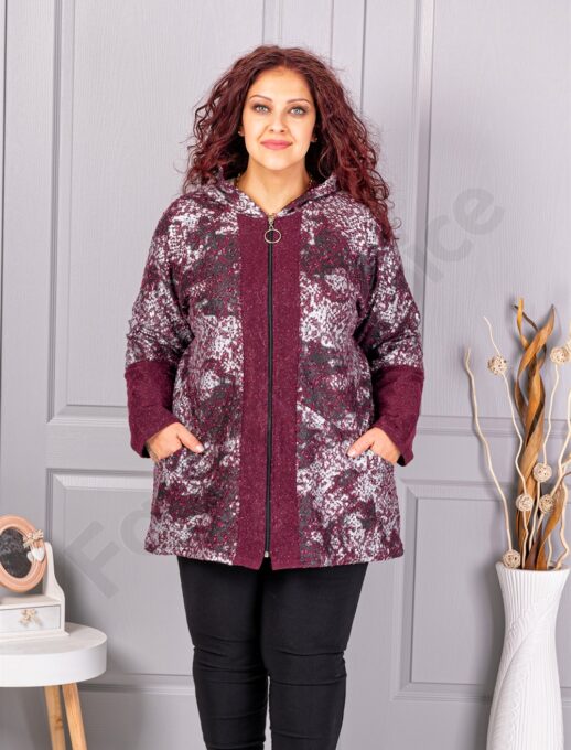 Plus size ζακέτα μπουκλέ-μπορντό-κωδ 261212