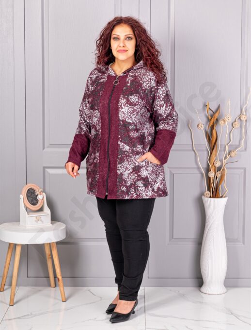 Plus size ζακέτα μπουκλέ-μπορντό-κωδ 261212