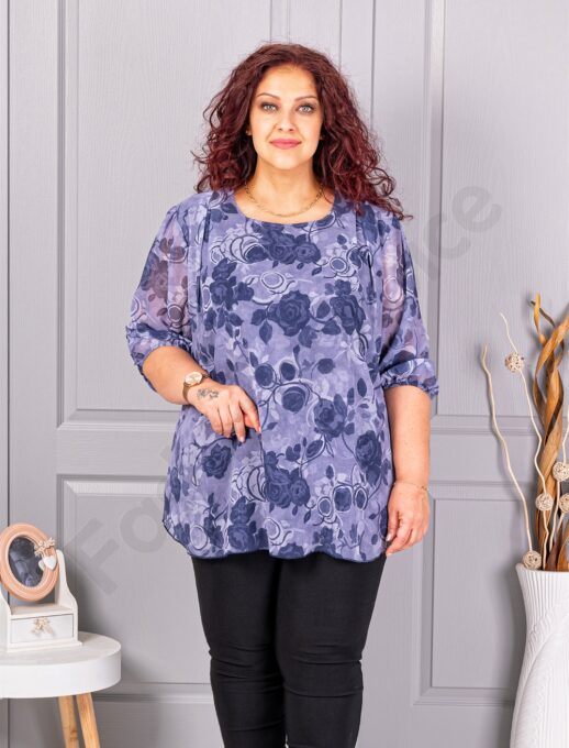 Plus size σιφόν μπλούζα φλοράλ-λιλά-κωδ 23007-1