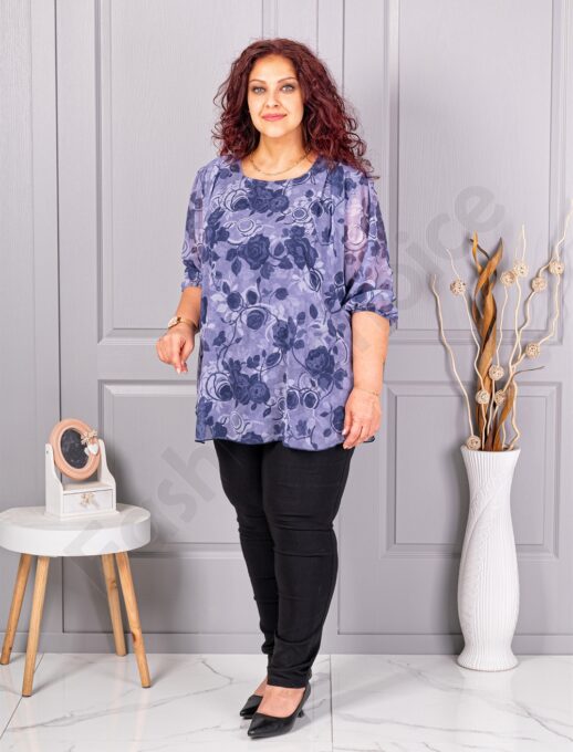 Plus size σιφόν μπλούζα φλοράλ-λιλά-κωδ 23007-1