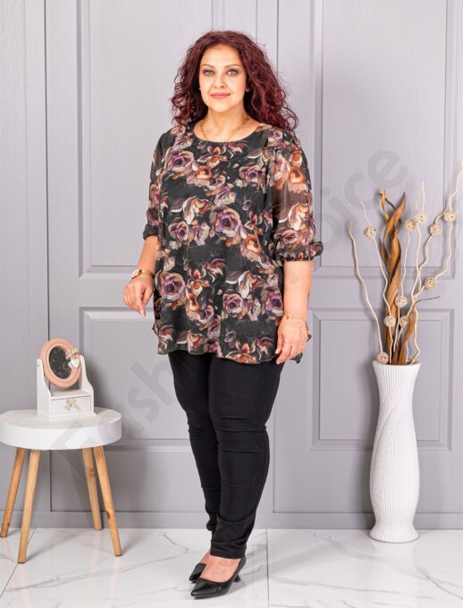 Plus size σιφόν μπλούζα φλοράλ-μαύρο-κωδ 23007-3