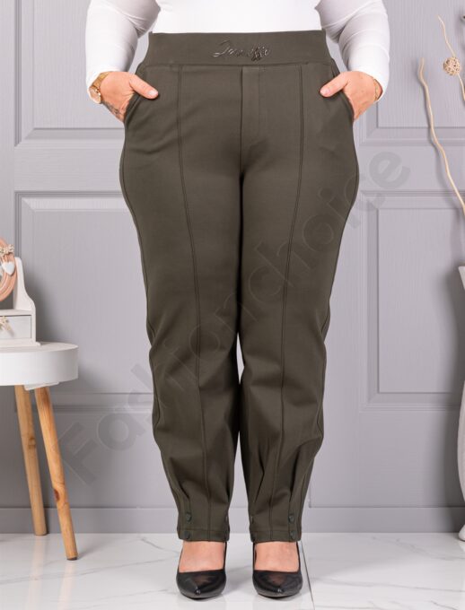 Plus size παντελόνι ψηλόμεσο με τσάκιση-χακί-κωδ 73205