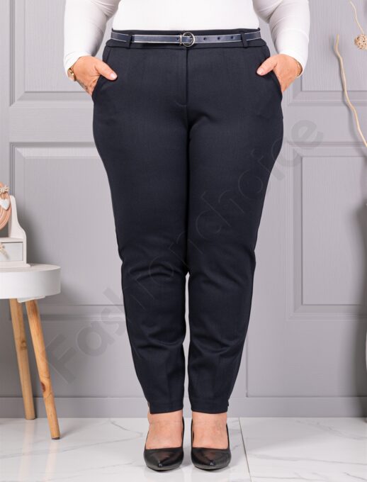 Plus size παντελόνι με δερμάτινη ζώνη-σκούρο μπλε-κωδ 156