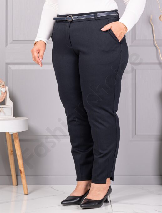 Plus size παντελόνι με δερμάτινη ζώνη-σκούρο μπλε-κωδ 156