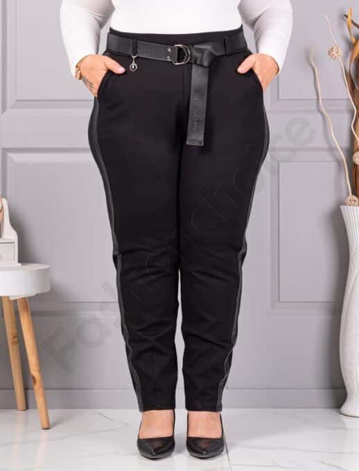 Plus size παντελόνι με ζώνη και πλαϊνή ρίγα-μαύρο-κωδ 73220