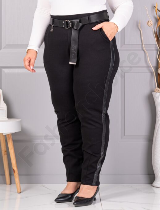 Plus size παντελόνι με ζώνη και πλαϊνή ρίγα-μαύρο-κωδ 73220