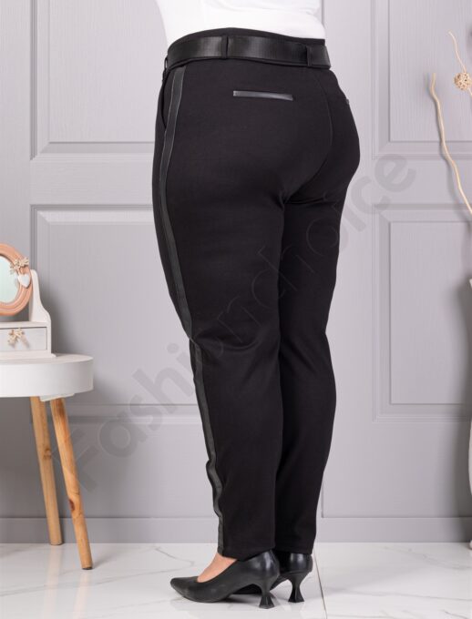 Plus size παντελόνι με ζώνη και πλαϊνή ρίγα-μαύρο-κωδ 73220