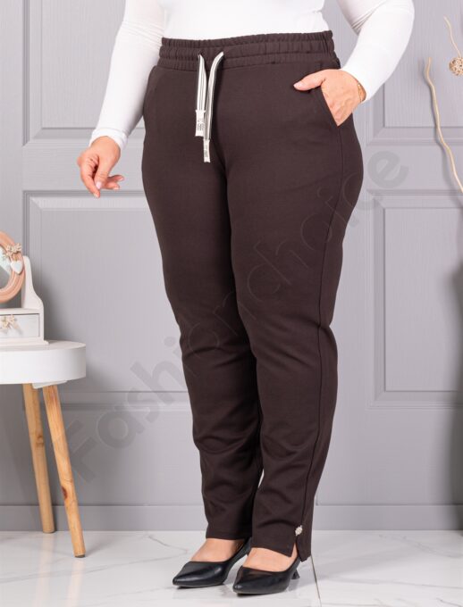 Plus size παντελόνι ψηλόμεσο-καφέ-κωδ 3002-1