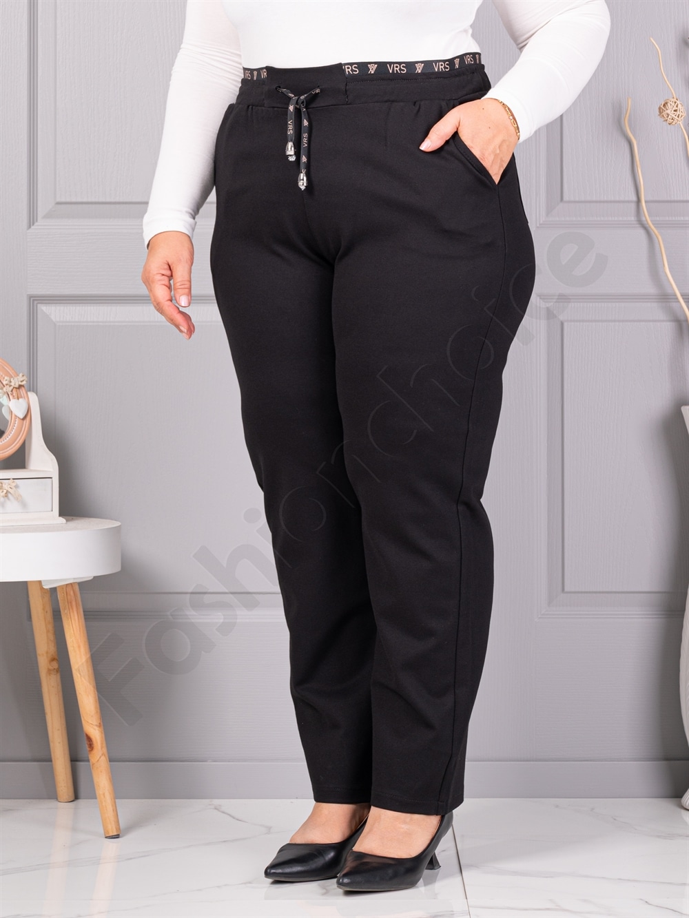 Plus size παντελόνι ψηλόμεσο-μαύρο-κωδ 3001