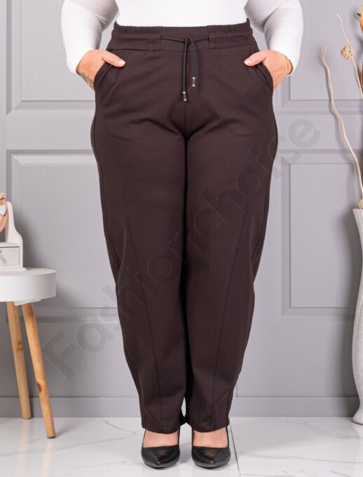 Plus size κλασικό παντελόνι με ελαστική μέση-καφέ-κωδ 3004-1