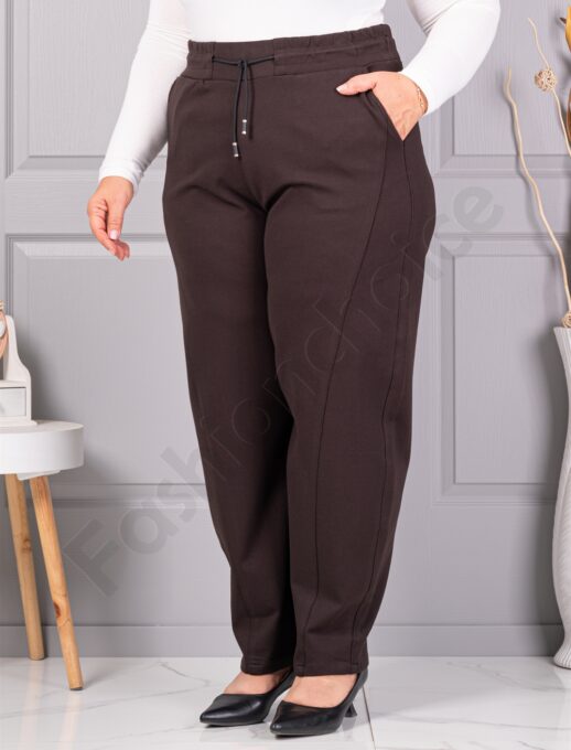 Plus size κλασικό παντελόνι με ελαστική μέση-καφέ-κωδ 3004-1
