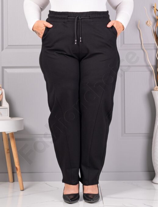Plus size κλασικό παντελόνι με ελαστική μέση-μαύρο-κωδ 3004