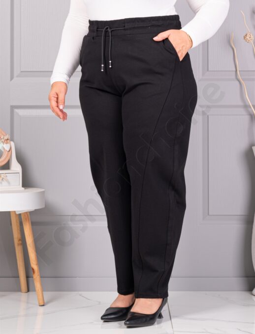 Plus size κλασικό παντελόνι με ελαστική μέση-μαύρο-κωδ 3004