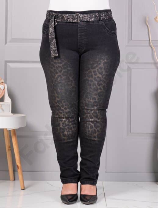 Plus size ελαστικό τζιν παντελόνι με λεοπάρ μοτίβο-μαύρο-κωδ 5317