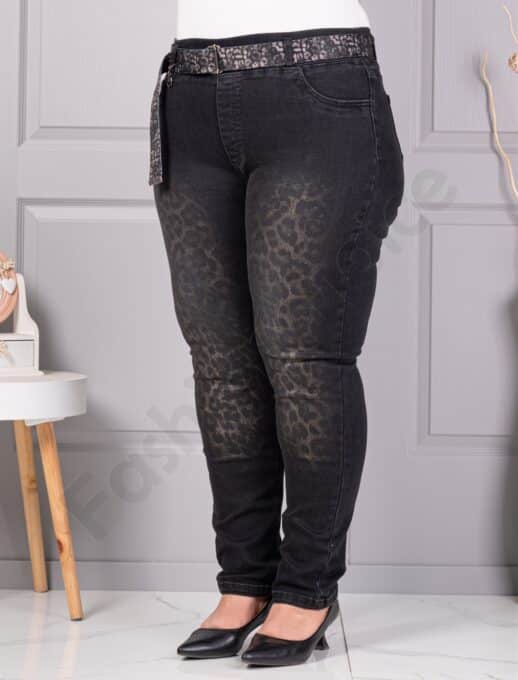 Plus size ελαστικό τζιν παντελόνι με λεοπάρ μοτίβο-μαύρο-κωδ 5317
