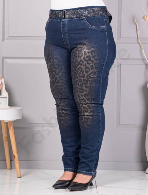 Plus size ελαστικό τζιν παντελόνι με λεοπάρ μοτίβο-μπλε-κωδ 5317-1