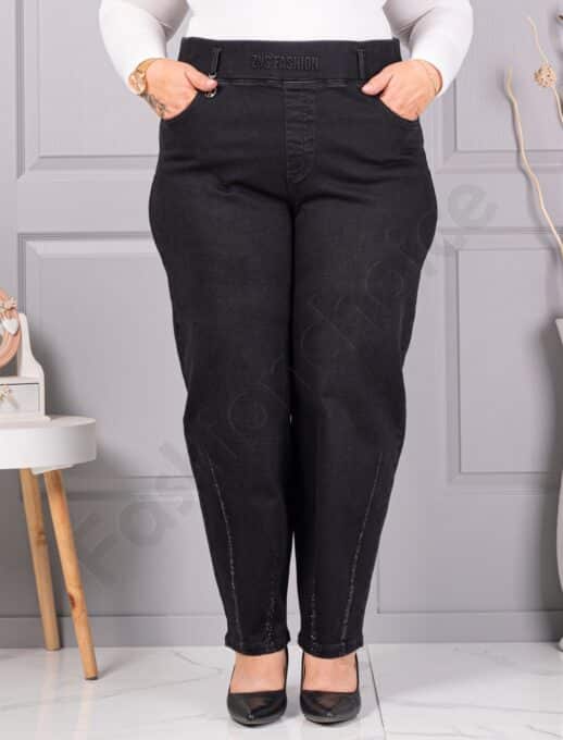 Plus size τζιν παντελόνι με στρας-μαύρο-κωδ 53159