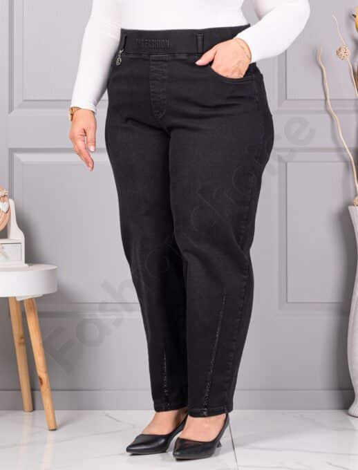 Plus size τζιν παντελόνι με στρας-μαύρο-κωδ 53159